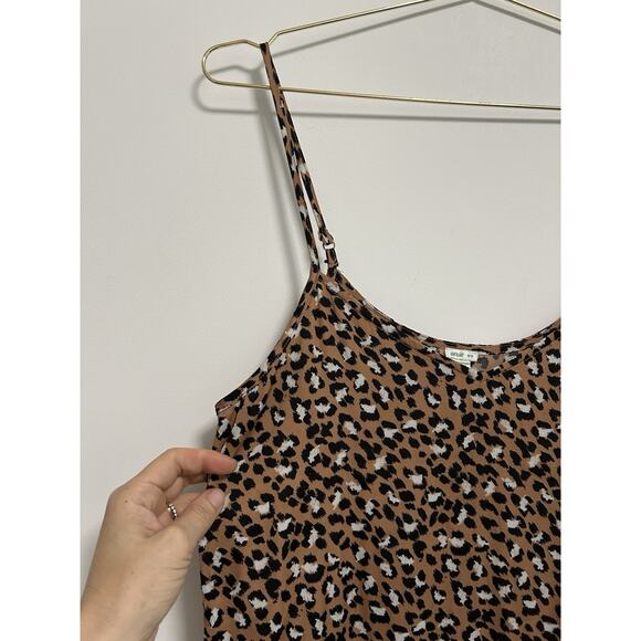 VTG Aerie Slip Dress Med Maxi Leopard Print Strappy V Neck Side Slits Raw Hem - Picture 2 of 10